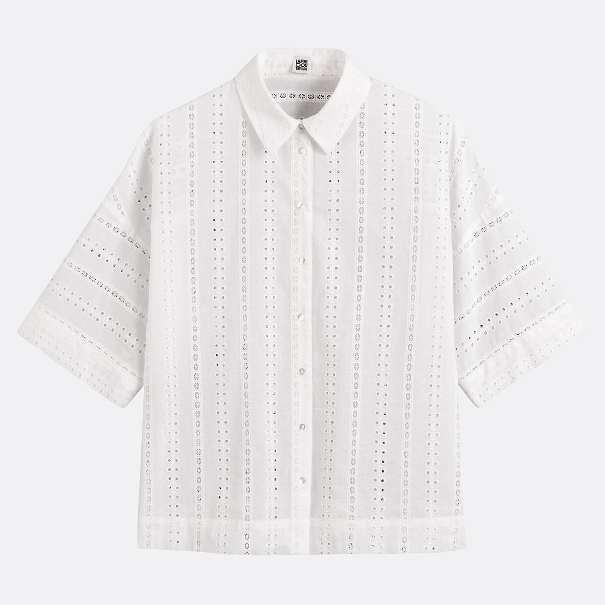 Chemise ample en broderie anglaise, manches coudes blanc, LA REDOUTE COLLECTIONS