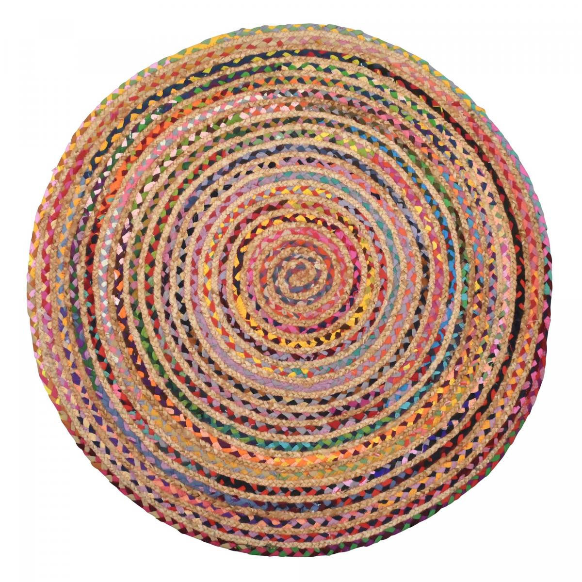 Tapis rond fait à la main en jute motif ethnique ALANA rouge, jaune, crème, UN AMOUR DE TAPIS