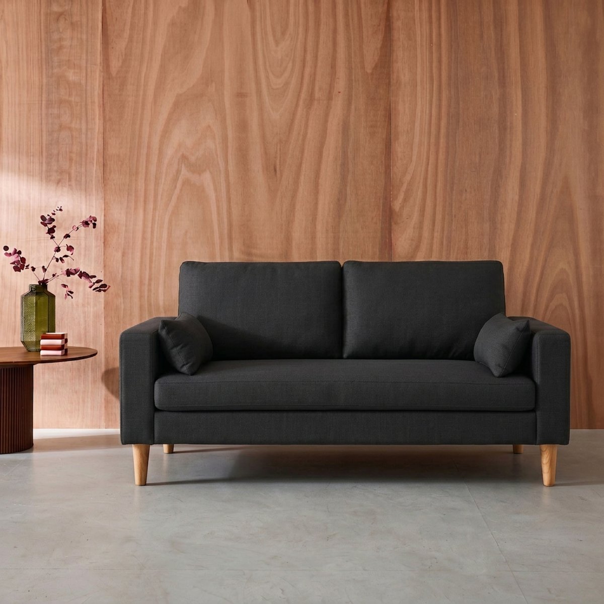 Canapé 3 places bois d'eucalyptus, d'hévéa et tissu BJORN gris clair, SWEEEK