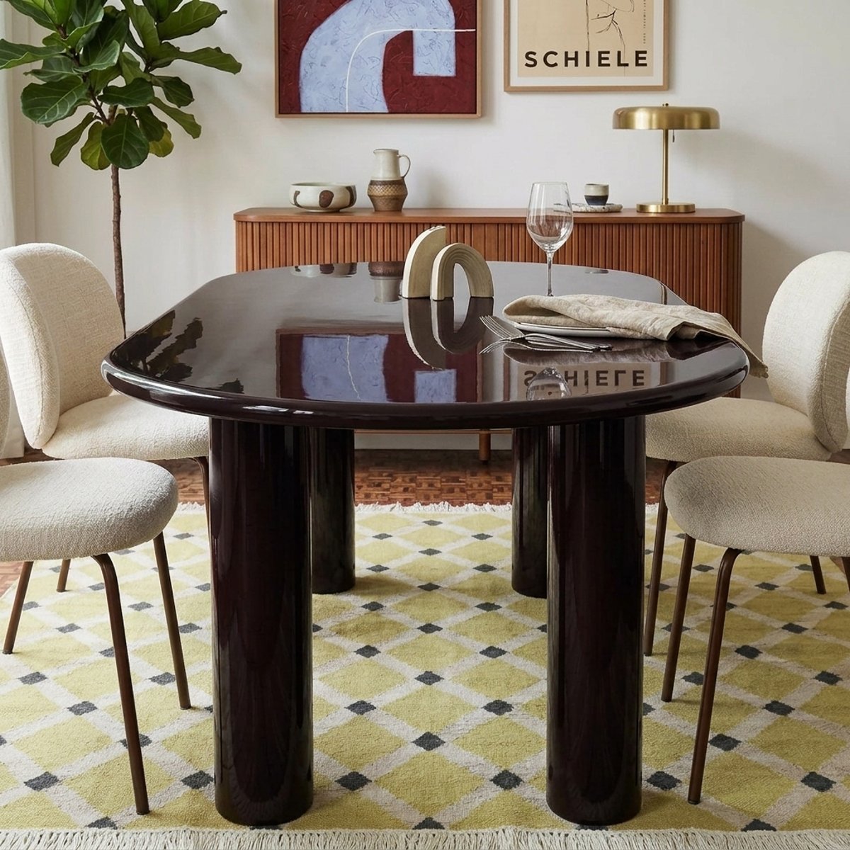 Table de séjour laquée brillante NORI marron, SORELH