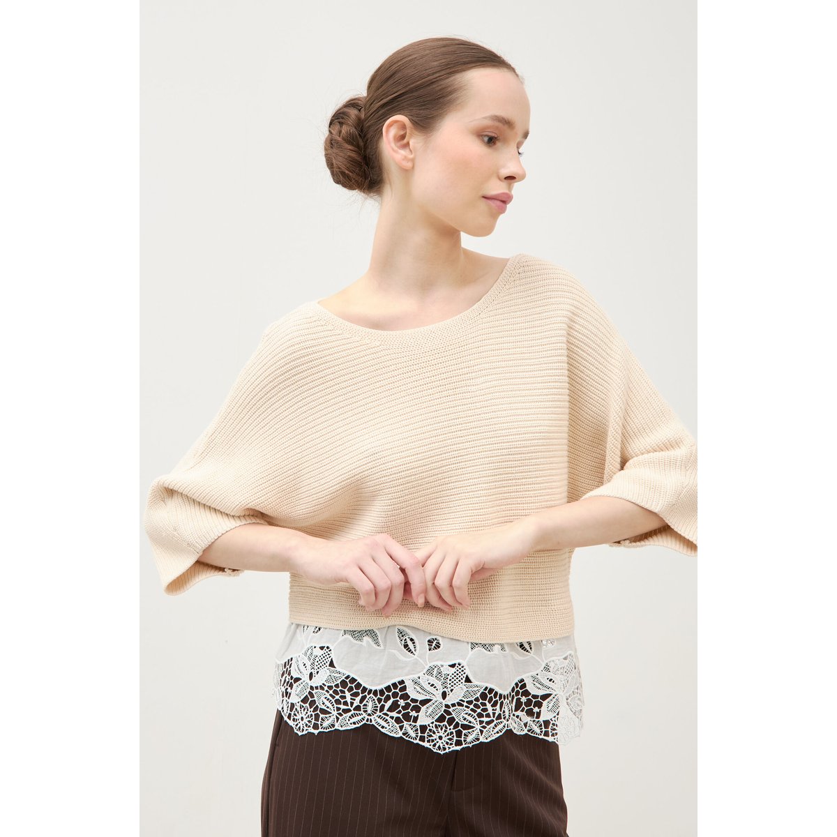 Pull col bateau manches courtes ivoire, BONOBO