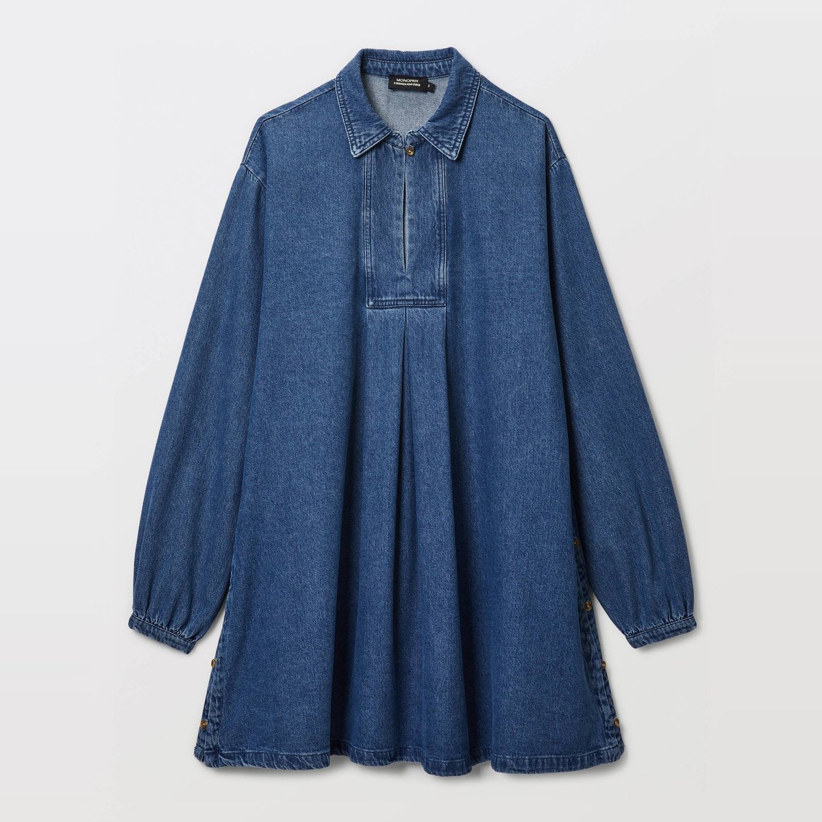 Robe courte manches longues en jean en coton BIO GOTS stone denim, MONOPRIX