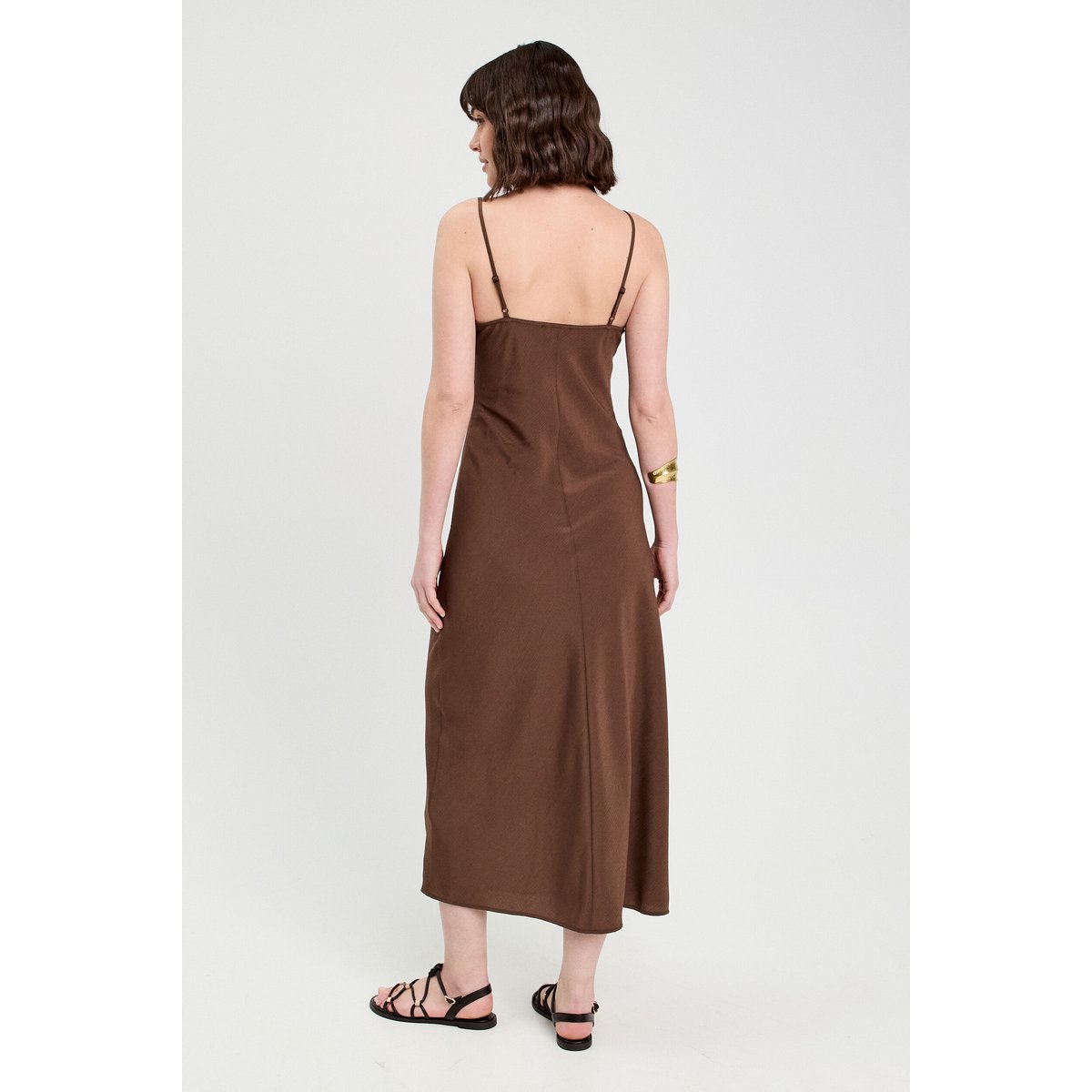 Robe longue ajustée dentelle marron foncé, CACHE CACHE