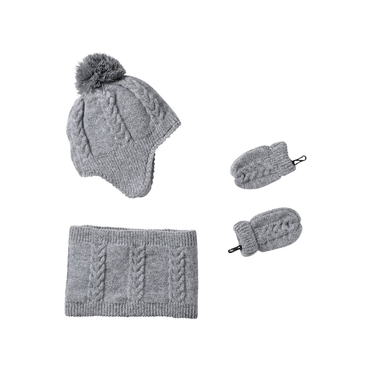 Ensemble bonnet, snood et moufles gris chiné, VERTBAUDET