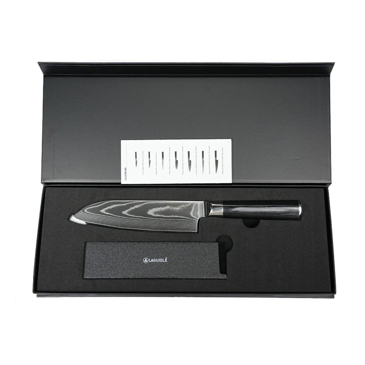 Couteau santoku noir damas 29cm avec étui - "Core" couleur unique, LAGUIOLE CUISSON