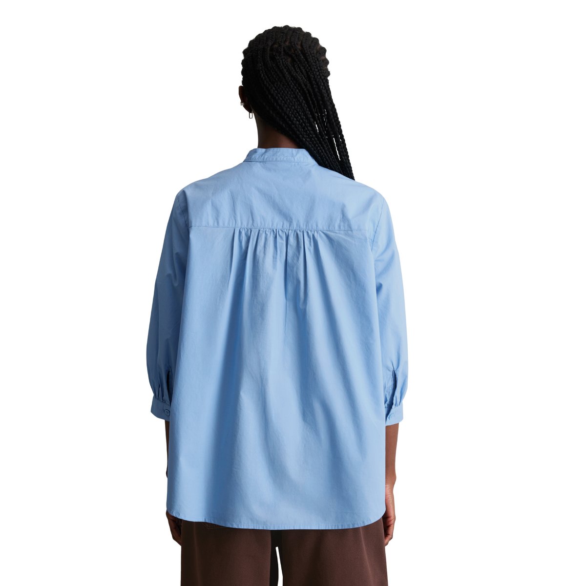 Blouse avec fronces relaxed en popeline Papertouch bleu moyen, MARC O’POLO DENIM