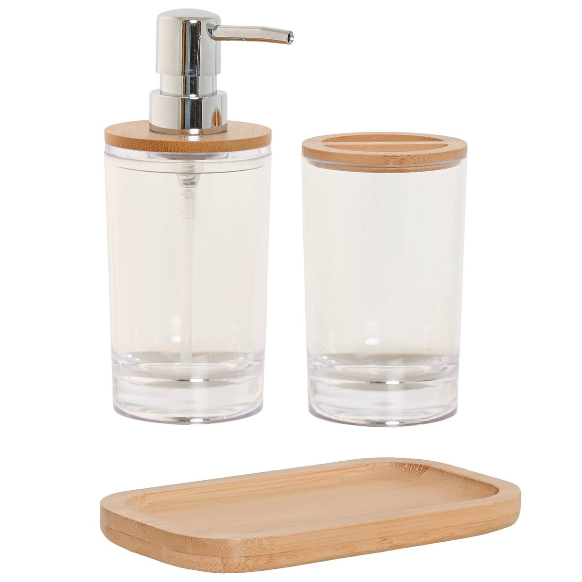 Set salle de bain en plastique transparent et bambou - 2 pièces transparent, WADIGA