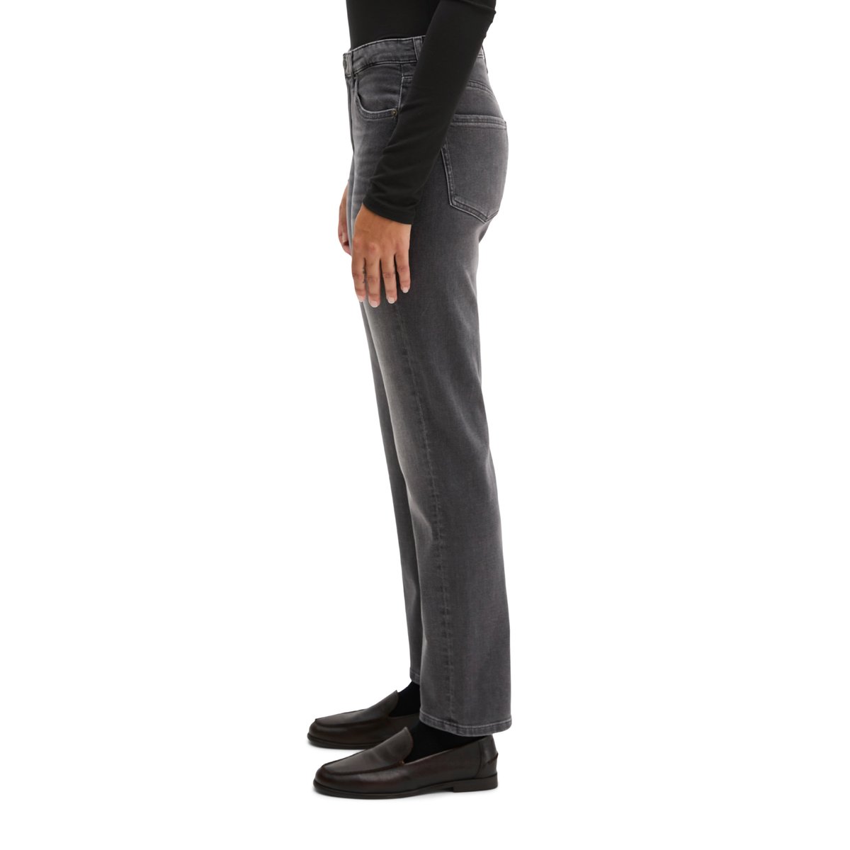 Jeans modèle Linde, coupe droite et raccourcis en coton bio extensible gris, MARC O'POLO