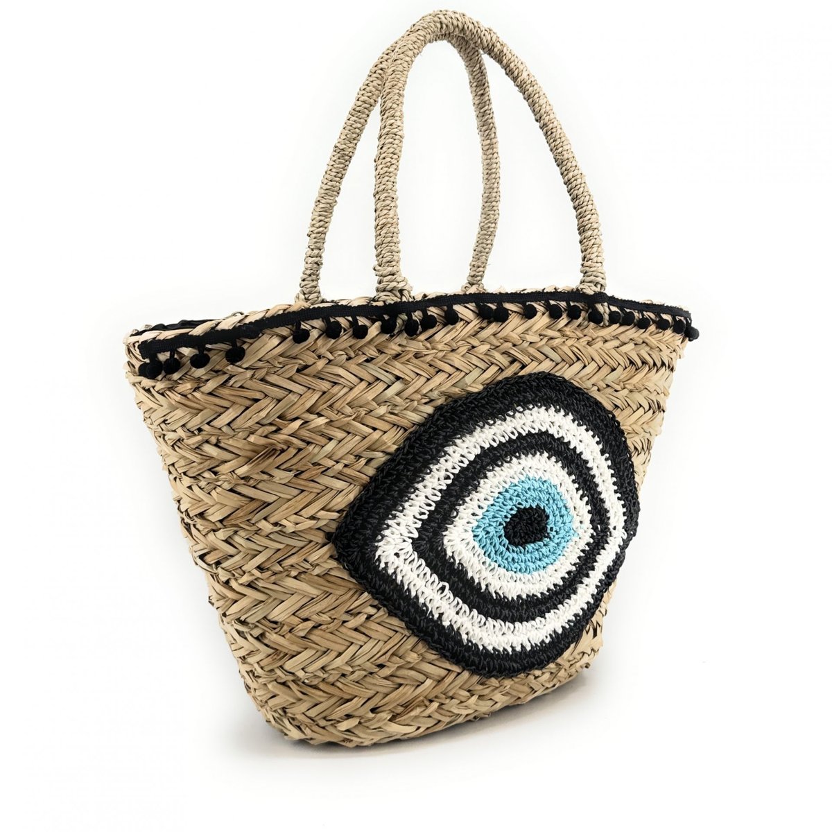 Panier en paille et broderies MATI noir, OH MY BAG