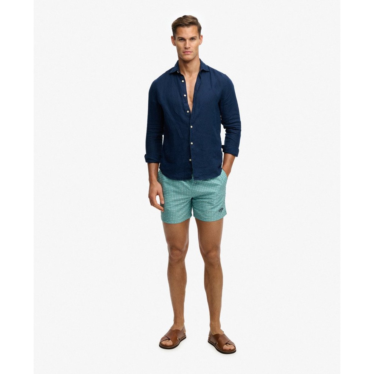 Short de bain imprimé Premium 15 pouces vert mini flora, SUPERDRY