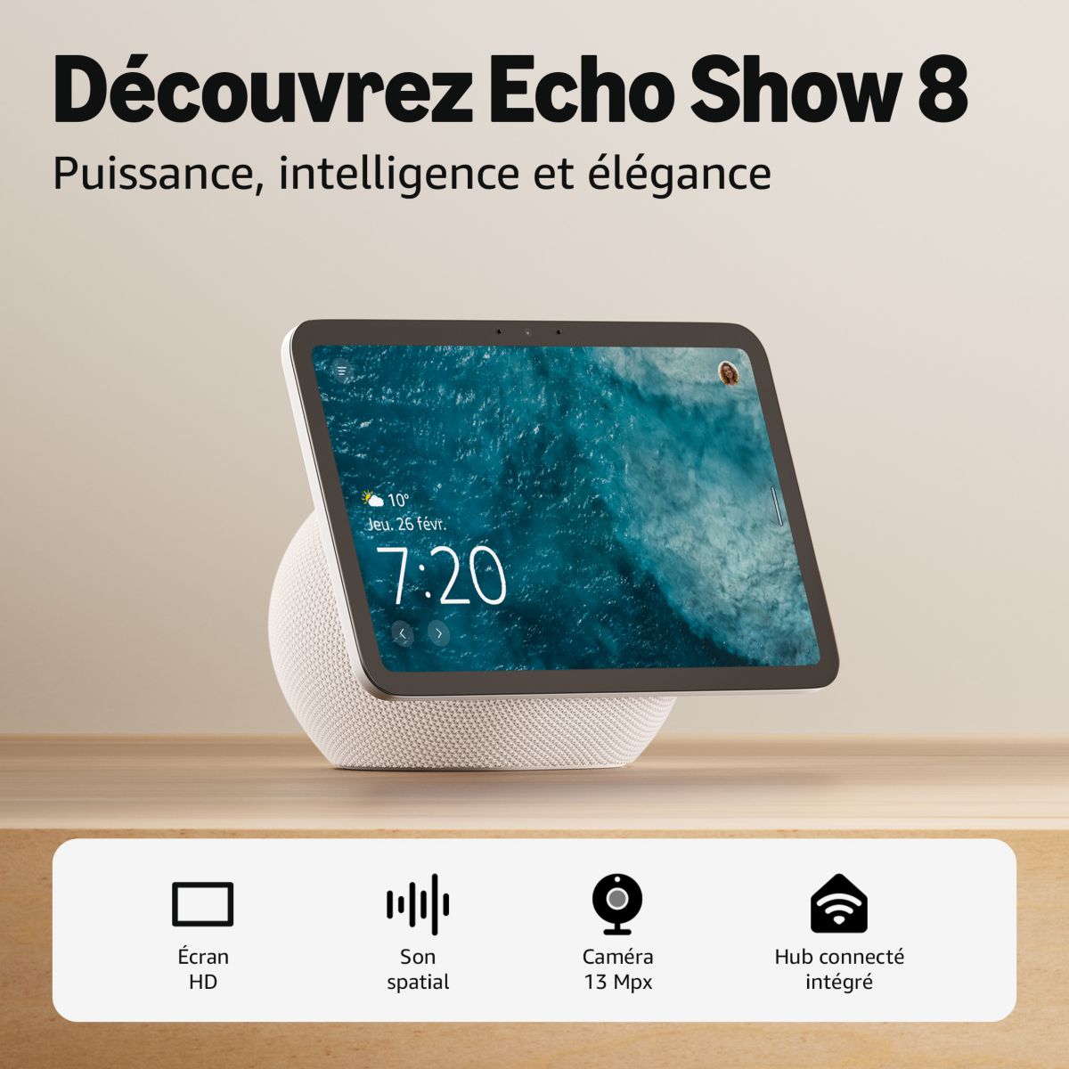 Assistant vocal Echo Show 8 - Glacier blanc(4e gen) blanc, AMAZON
