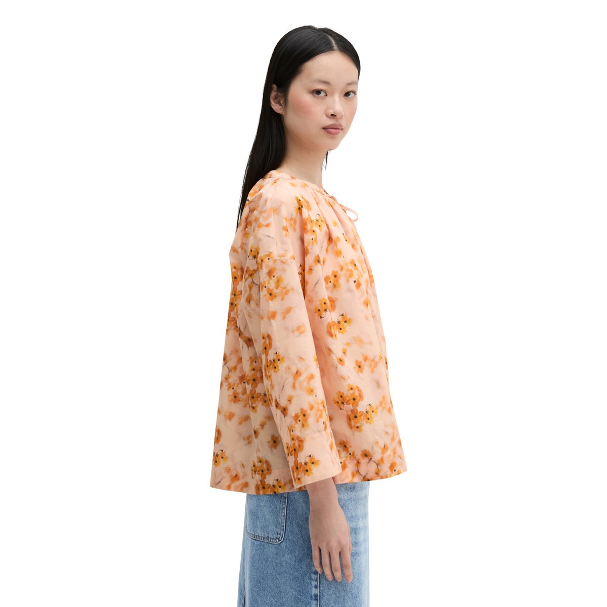 Blouse relaxed en voile de coton imprimé orange, MARC O'POLO