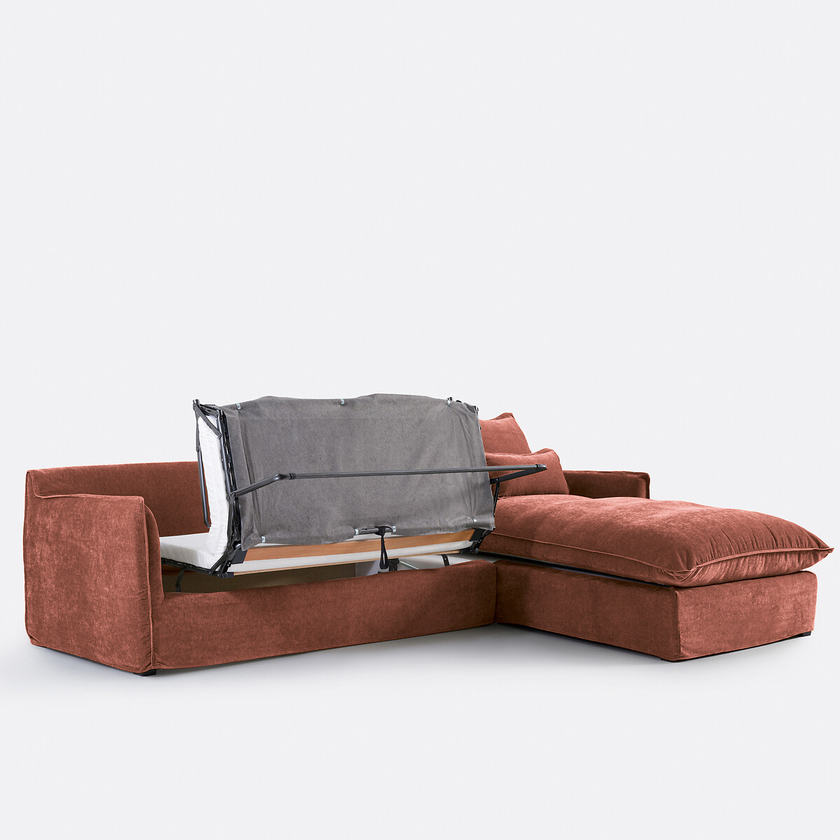 Canapé d'angle droit, convertible, matelas 6 cm, 4 places, polyester chiné, ODNA brique rosé, LA REDOUTE INTERIEURS