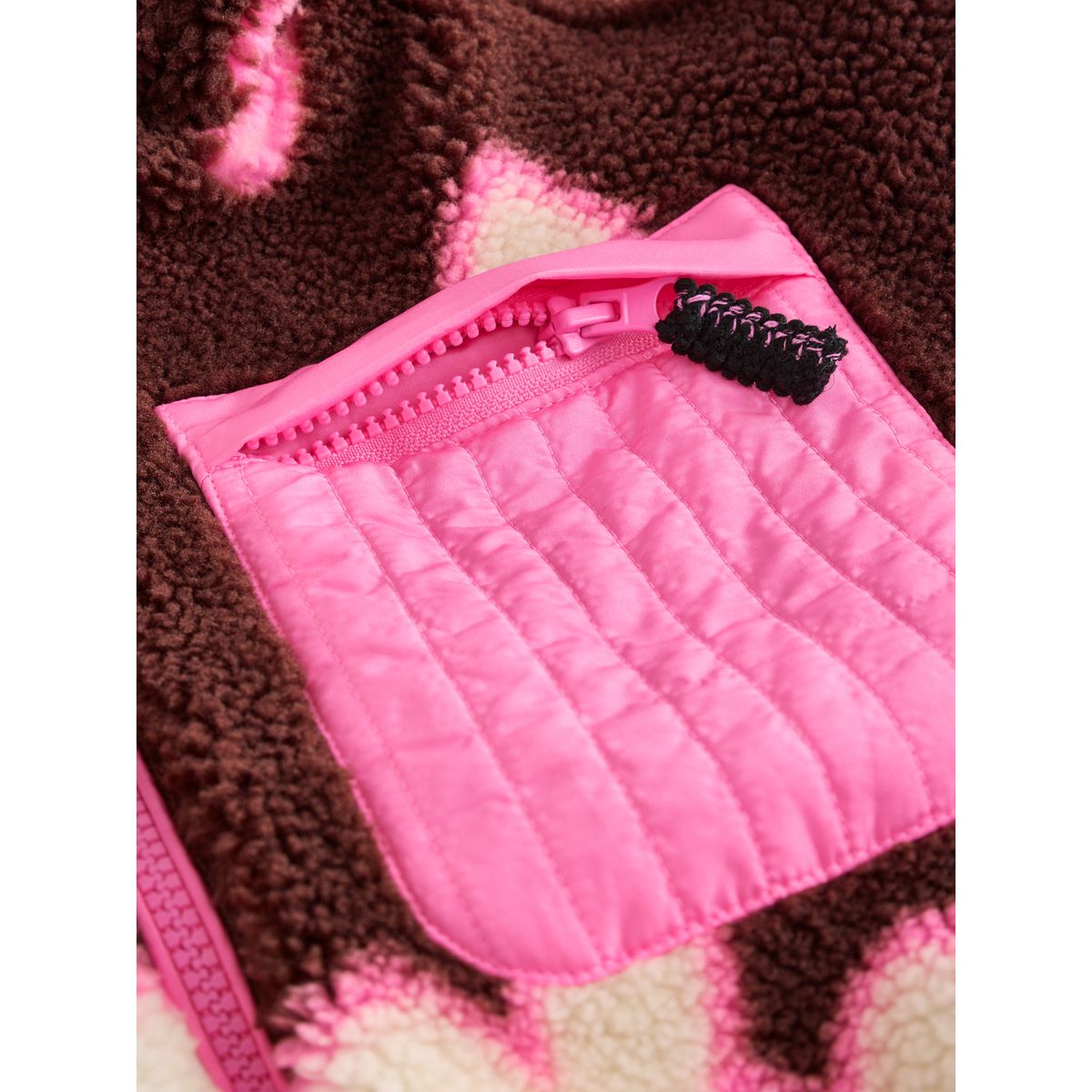 Veste à capuche zippée en peau lainée cœur marron/rose, NEXT