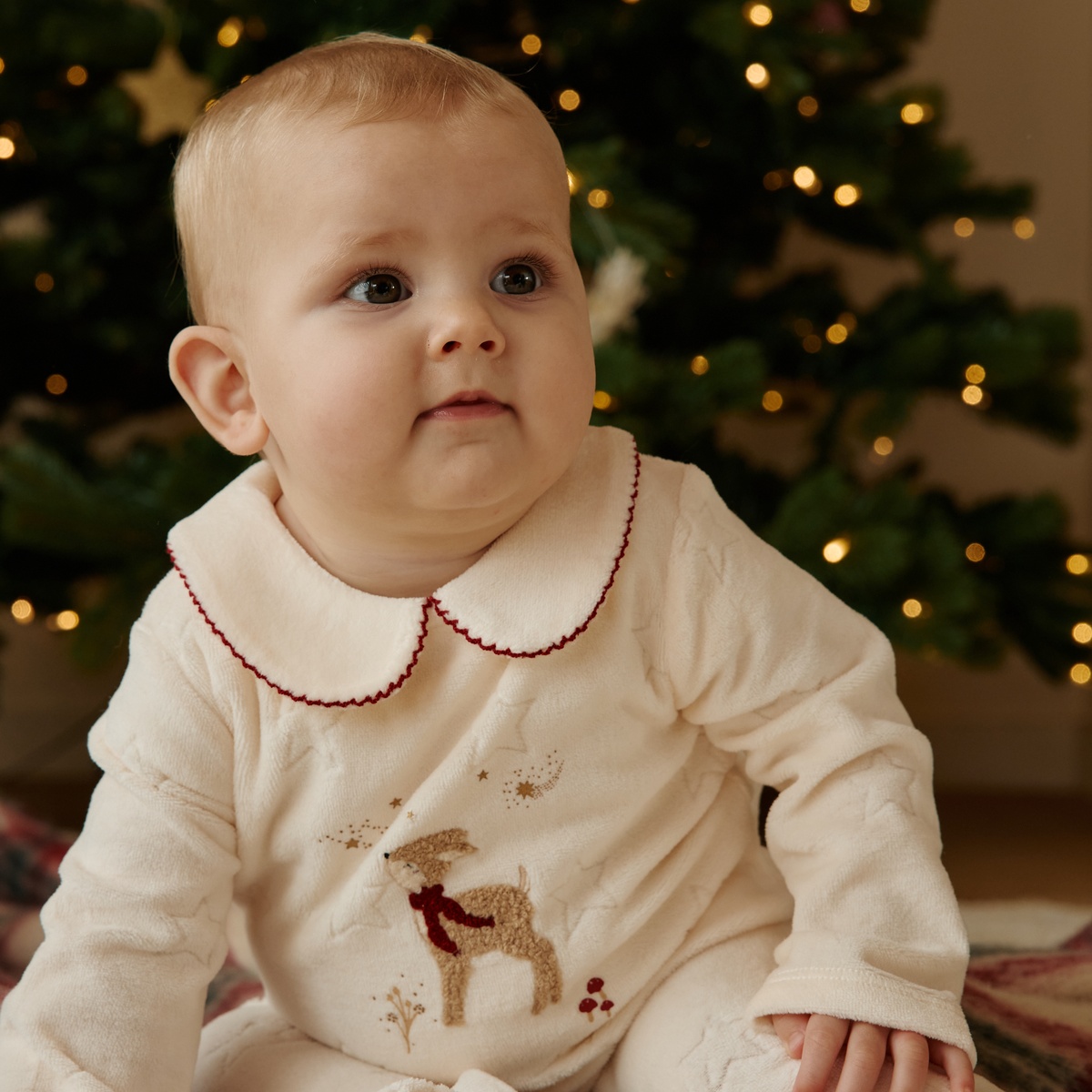 Pyjama bébé en velours Grace ecru, PETIT BEGUIN