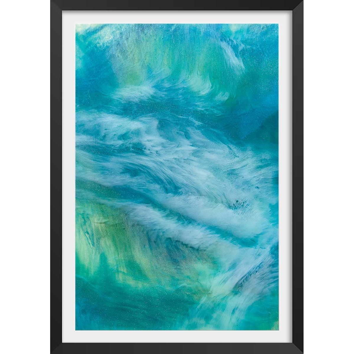 Poster bleu nebuleux affiche + cadre en bois - noir, HEXOA