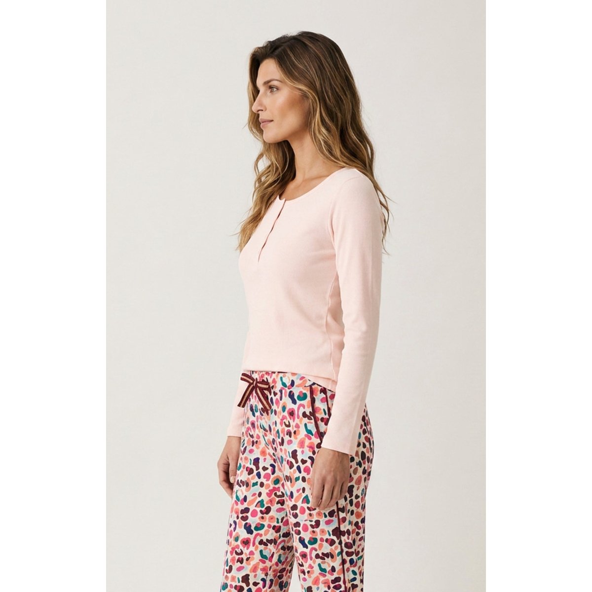 Tee-shirt manches longues en jersey de coton et modal couleur unie Magnolia rose, ARTHUR