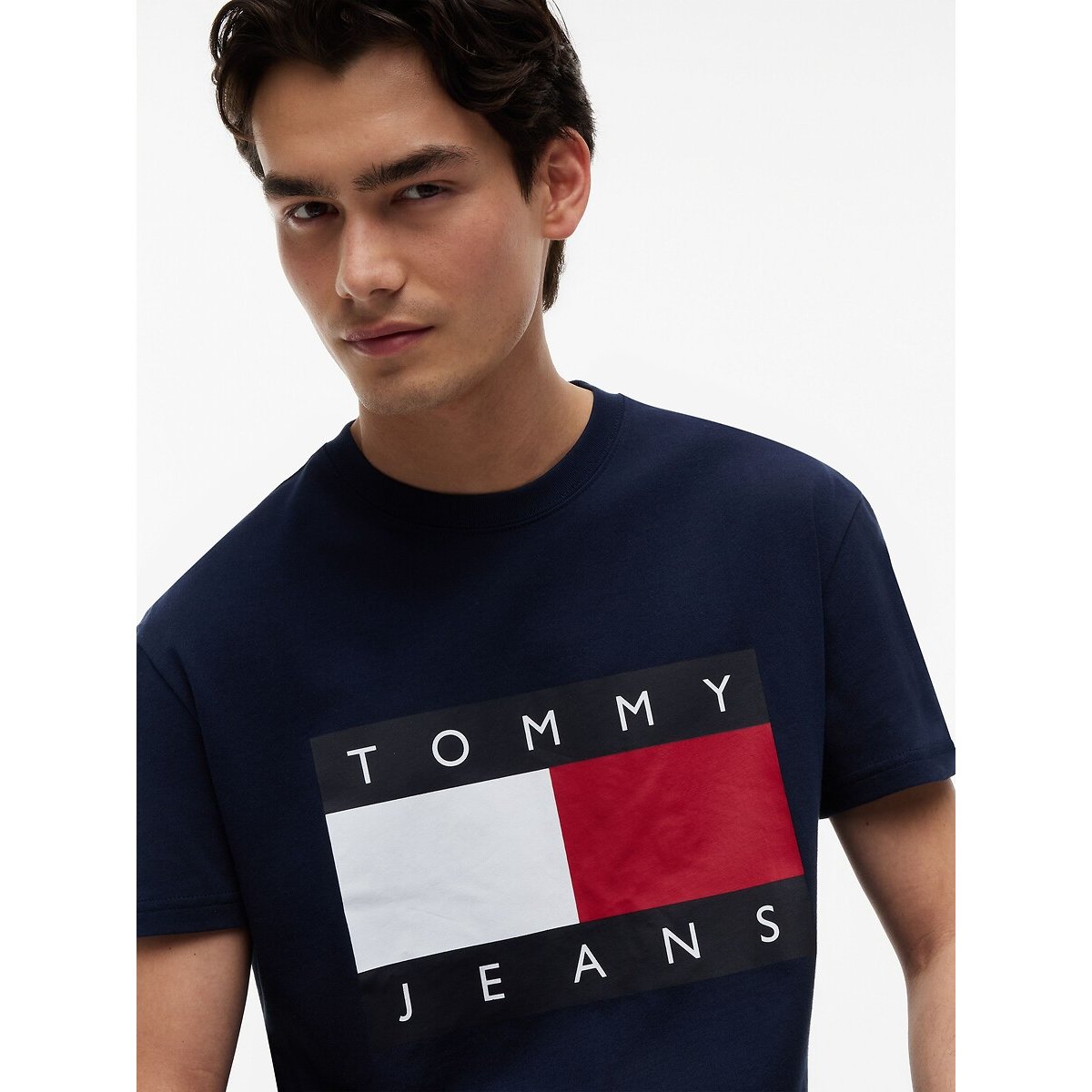 Flag Logo Short Sleeve T-Shirt navy blue, TOMMY JEANS