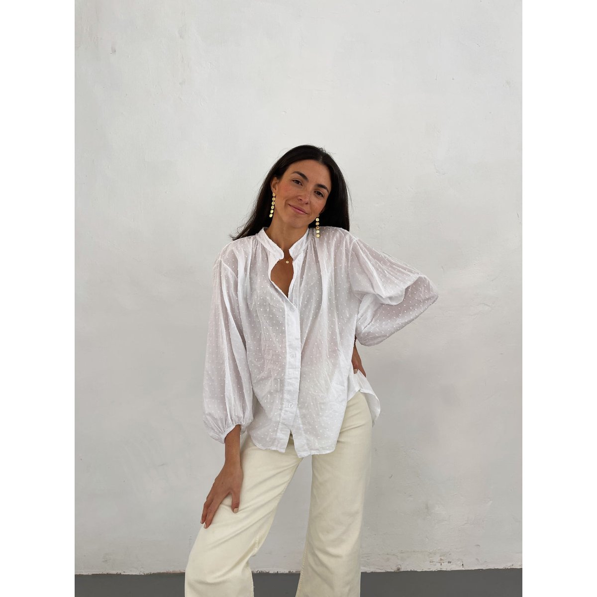 Blouse plumetis col Mao oversize JULIA blanc, MINDTRAVELER
