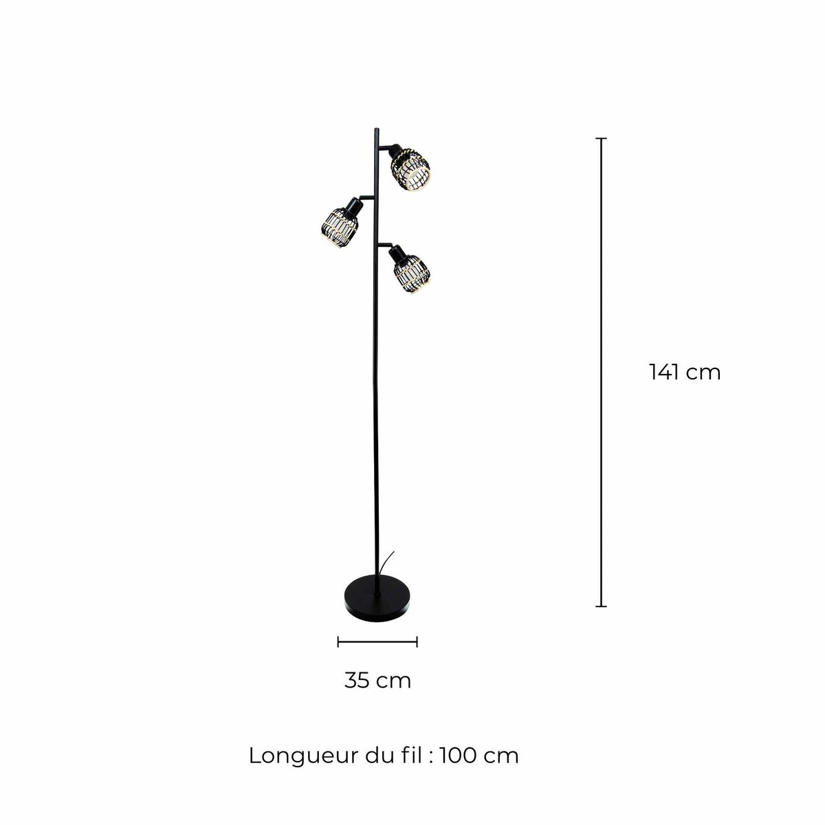 Lampadaire en métal et rotin tressé, LATIE naturel, C-CREATION