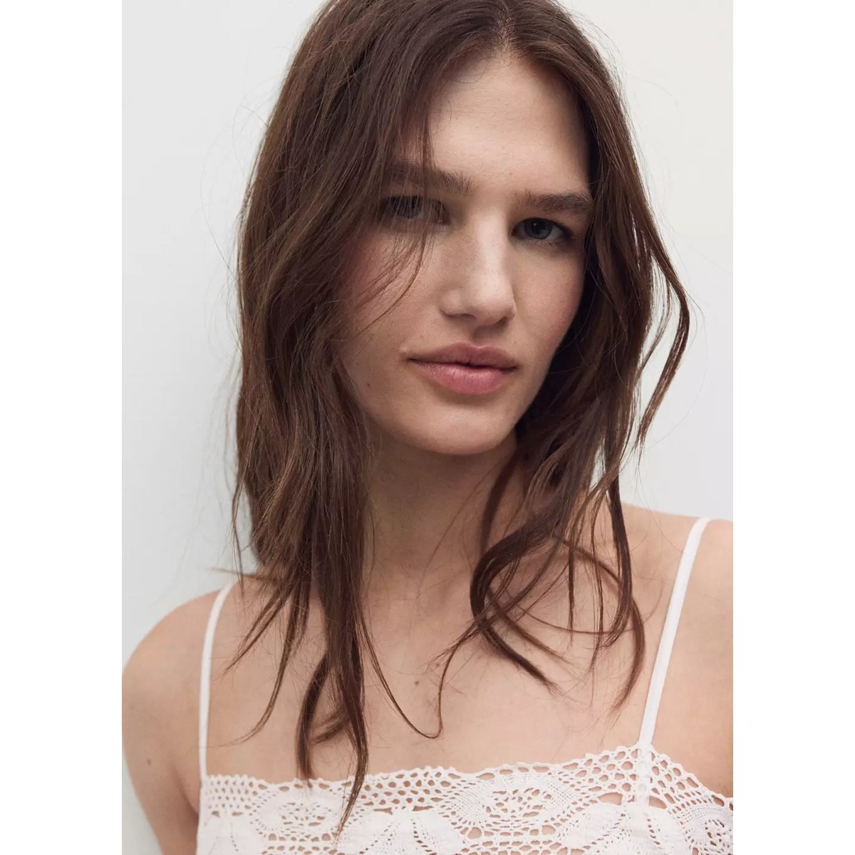 Nuisette coton dentelle blanc, MANGO