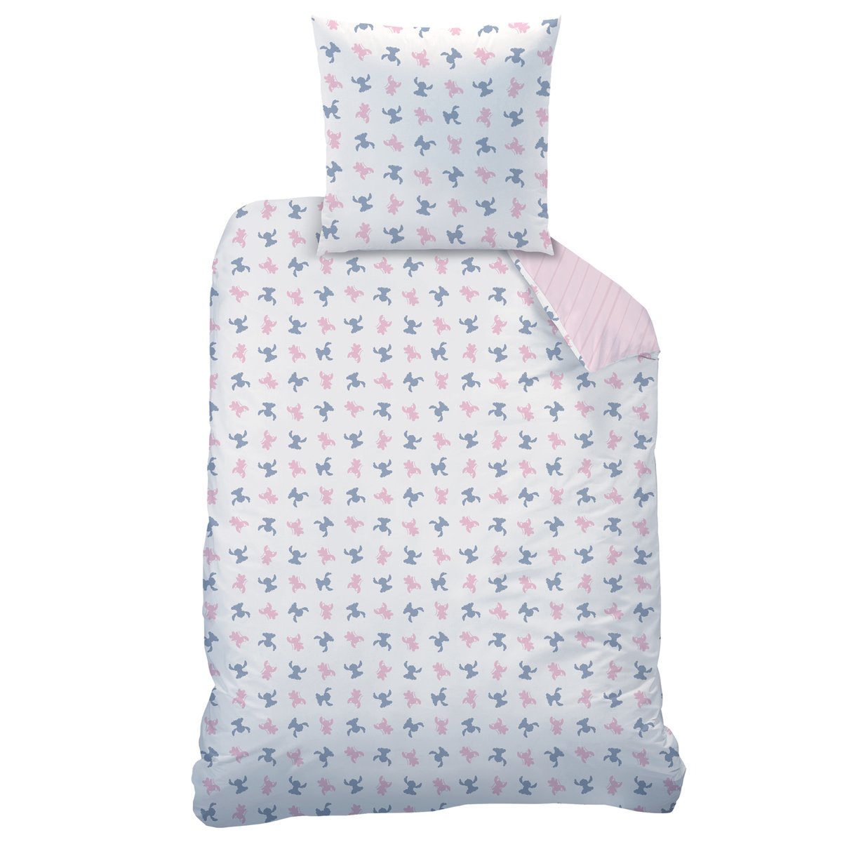 Parure de lit imprimée réversible 100% coton, AMOUR rose, DISNEY STITCH