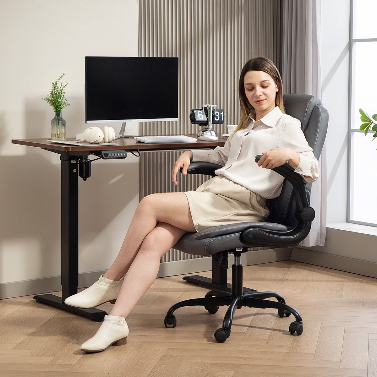 Chaise de bureau Polyuréthane Gris foncé gris foncé, HOMCOM