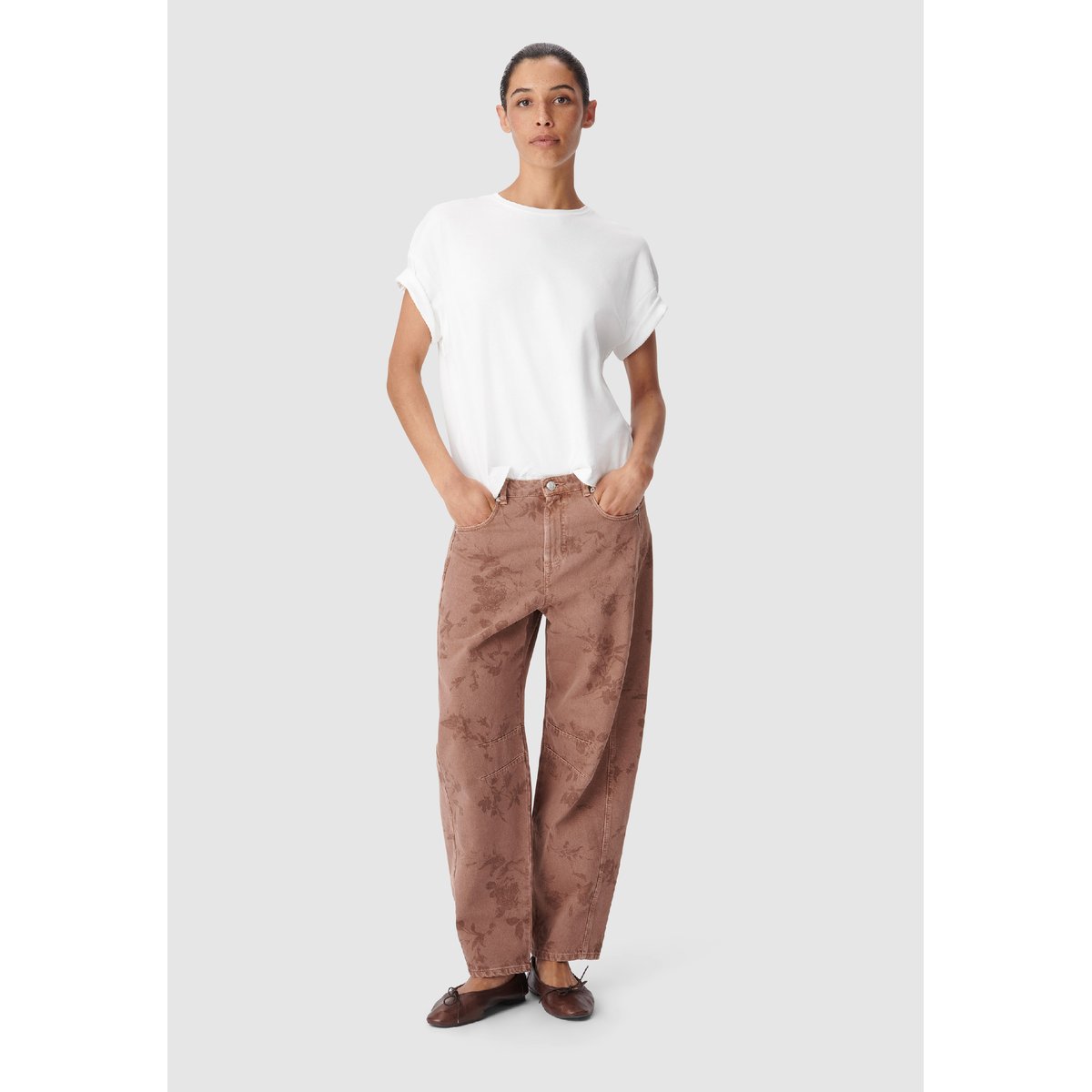 Jean barrel motif fleurs 7/8e GABRIELLE marron, IKKS