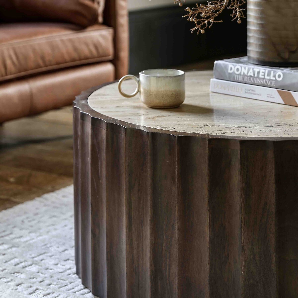 Cypress Travertine & Mango Wood Coffee Table dark wood, ÉDITÉ