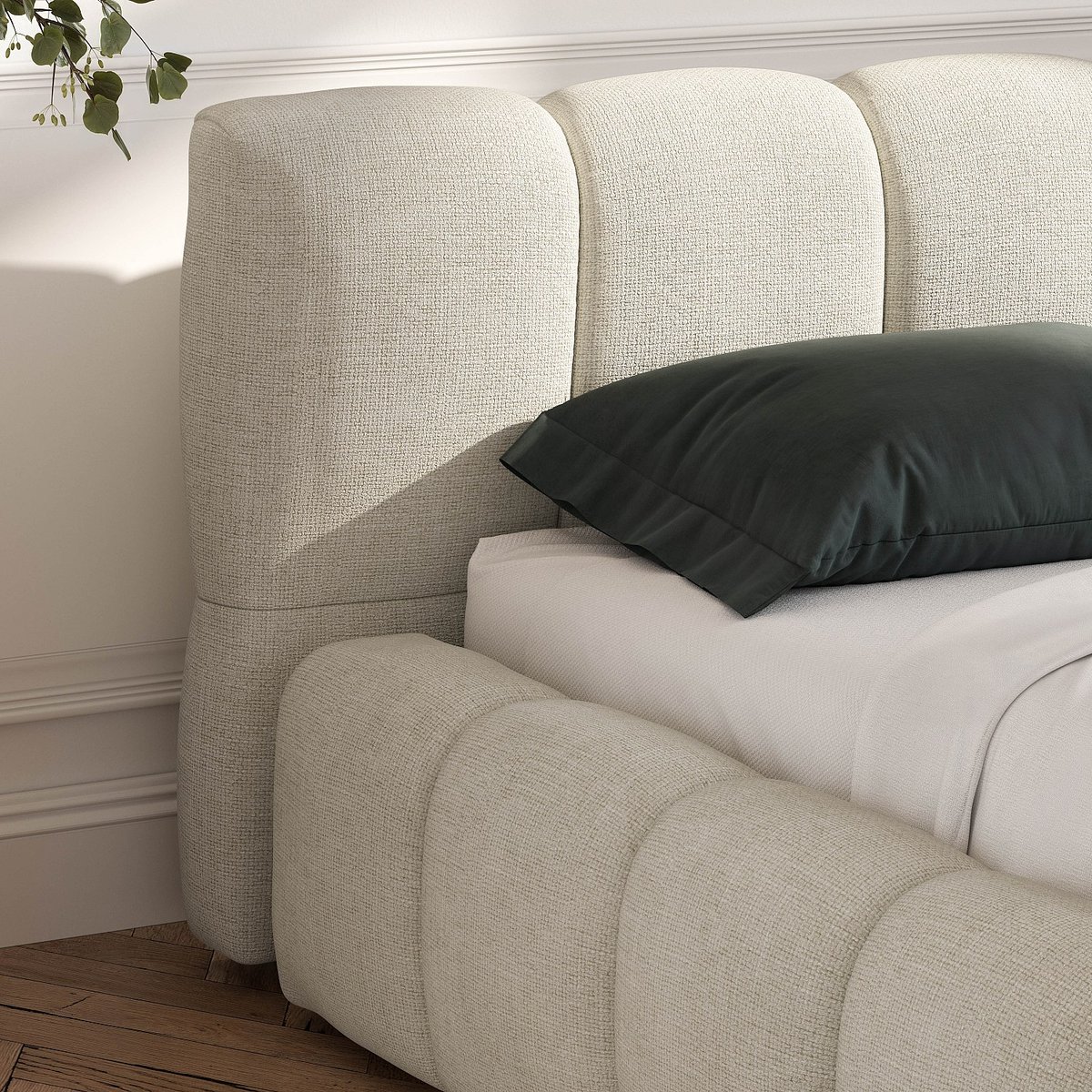 Lit coffre en tissu chenille SETANA crème, HABITAT