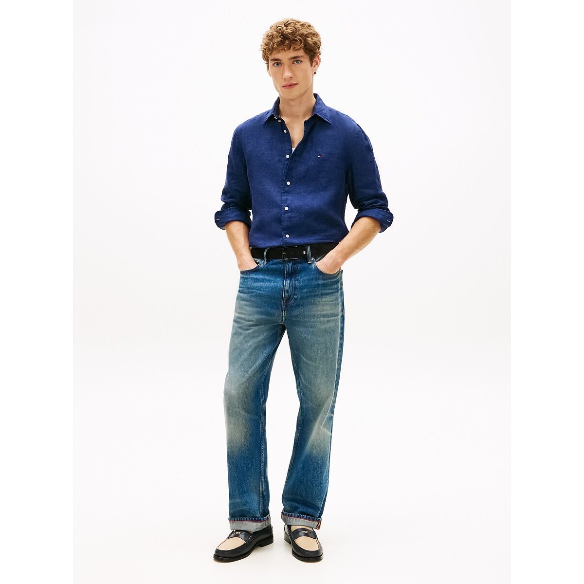 Camicia in lino blu marino, TOMMY HILFIGER