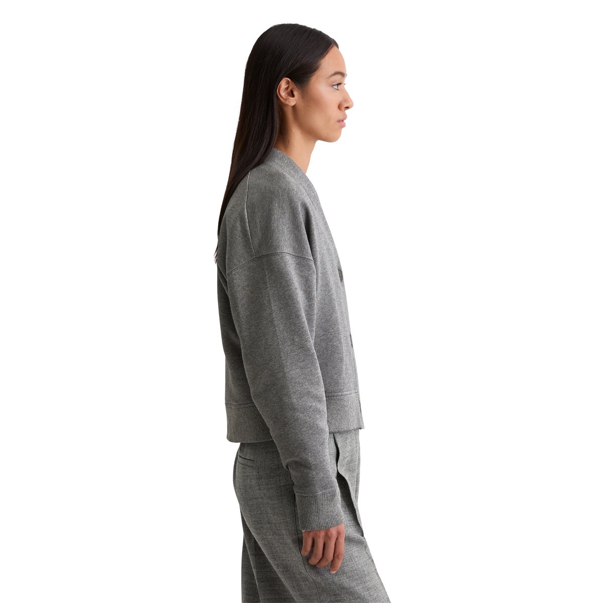 Sweat-Cardigan relaxed avec poignet en tricot côtelé gris, MARC O'POLO