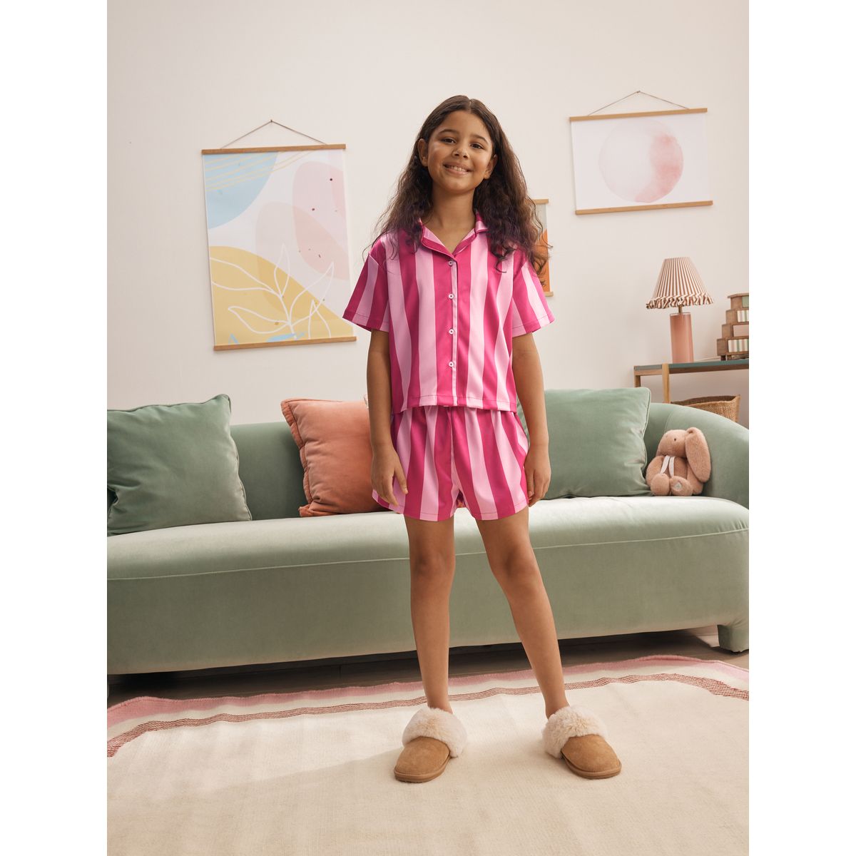 Pyjama short en satin à rayures rouge/rose, NEXT