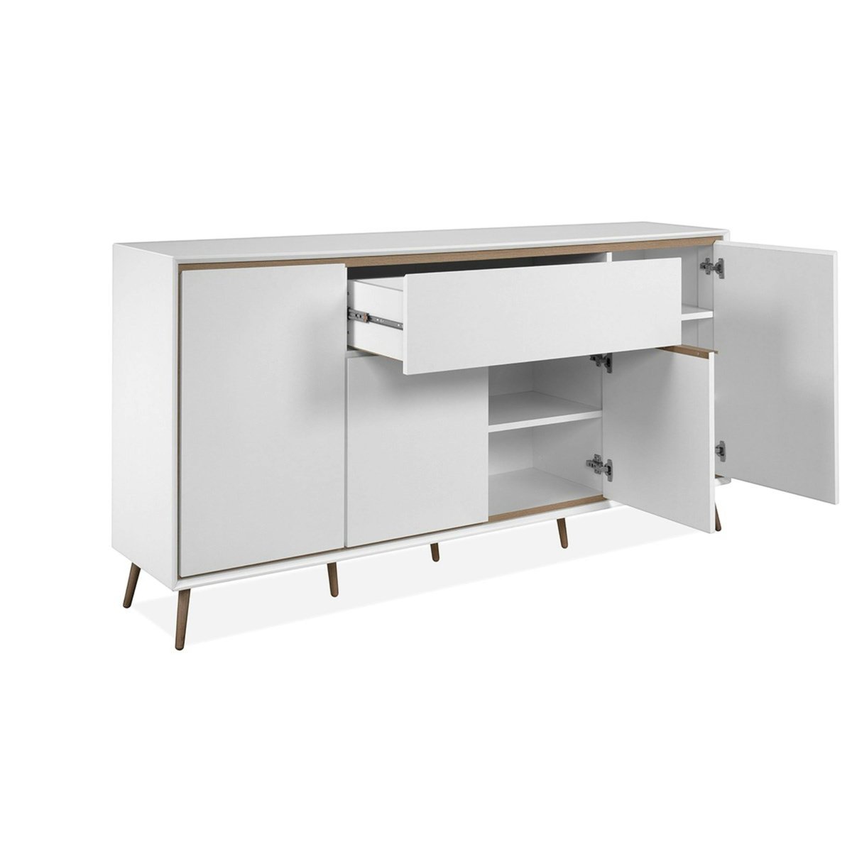 Buffet blanc moderne 4 portes 1 tiroir AVIO blanc, PIER IMPORT