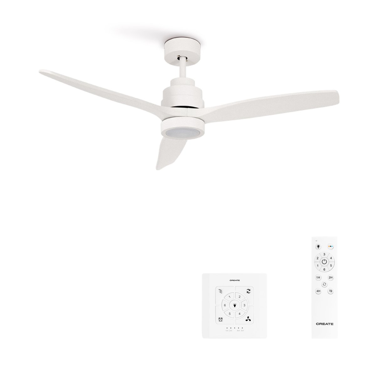 Ventilateur de plafond avec pales en ABS technique avec lumière et commande murale WIND STYLANCE blanc/blanc, CREATE
