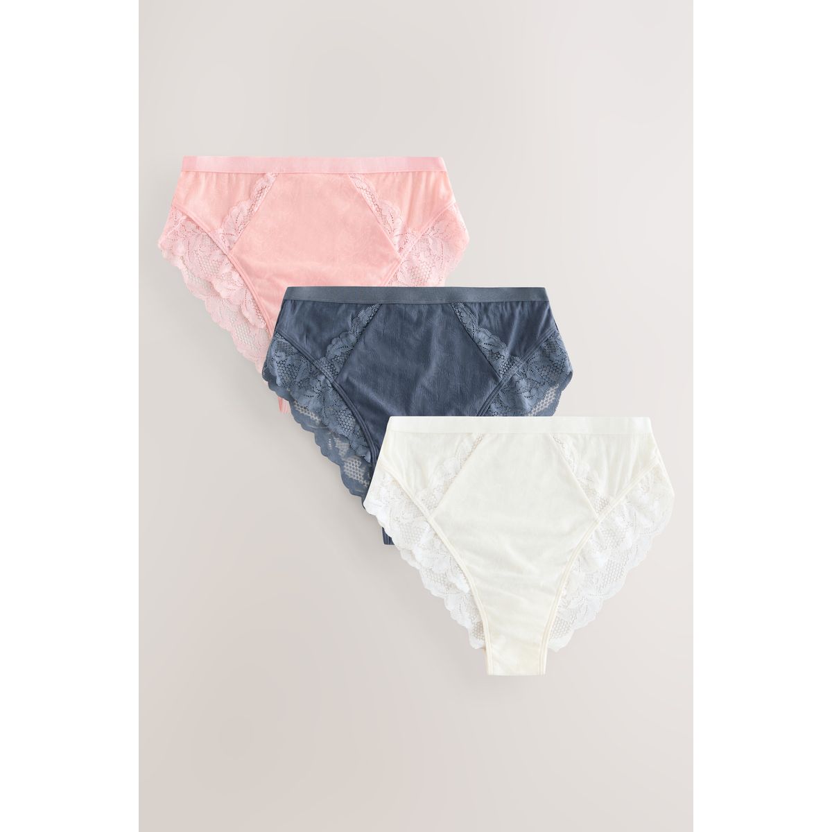 Culotte avec liseré en dentelle, lot de 3 bleu marine/rose, NEXT
