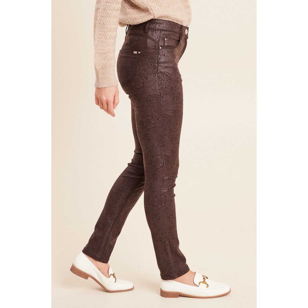 Pantalon coupe ajustée enduit marron, BREAL