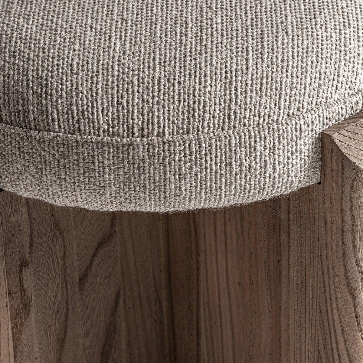 Tabouret jacquard contemporain en bois brun clair vieilli bois d'orme, RECOLLECTION