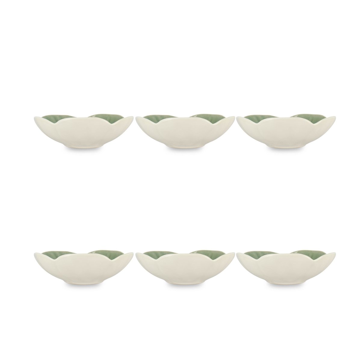 Lot de 6 coupelles 32cl en grès, NOVA blanc et vert, OGO LIVING