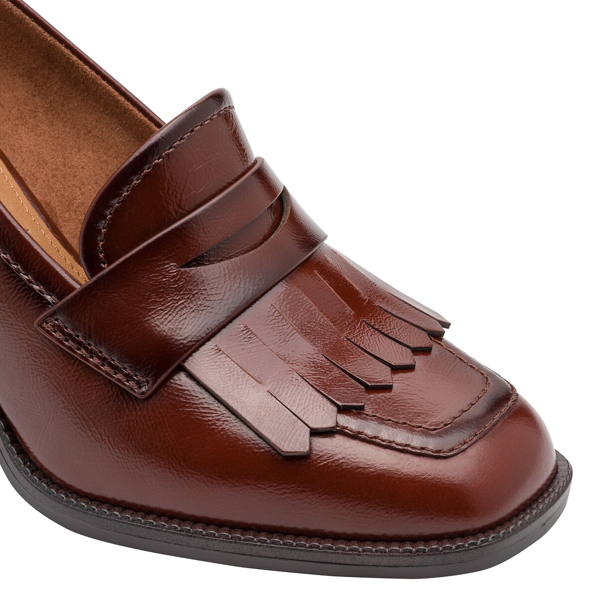 Mocassins à talons en cuir cognac, TAMARIS