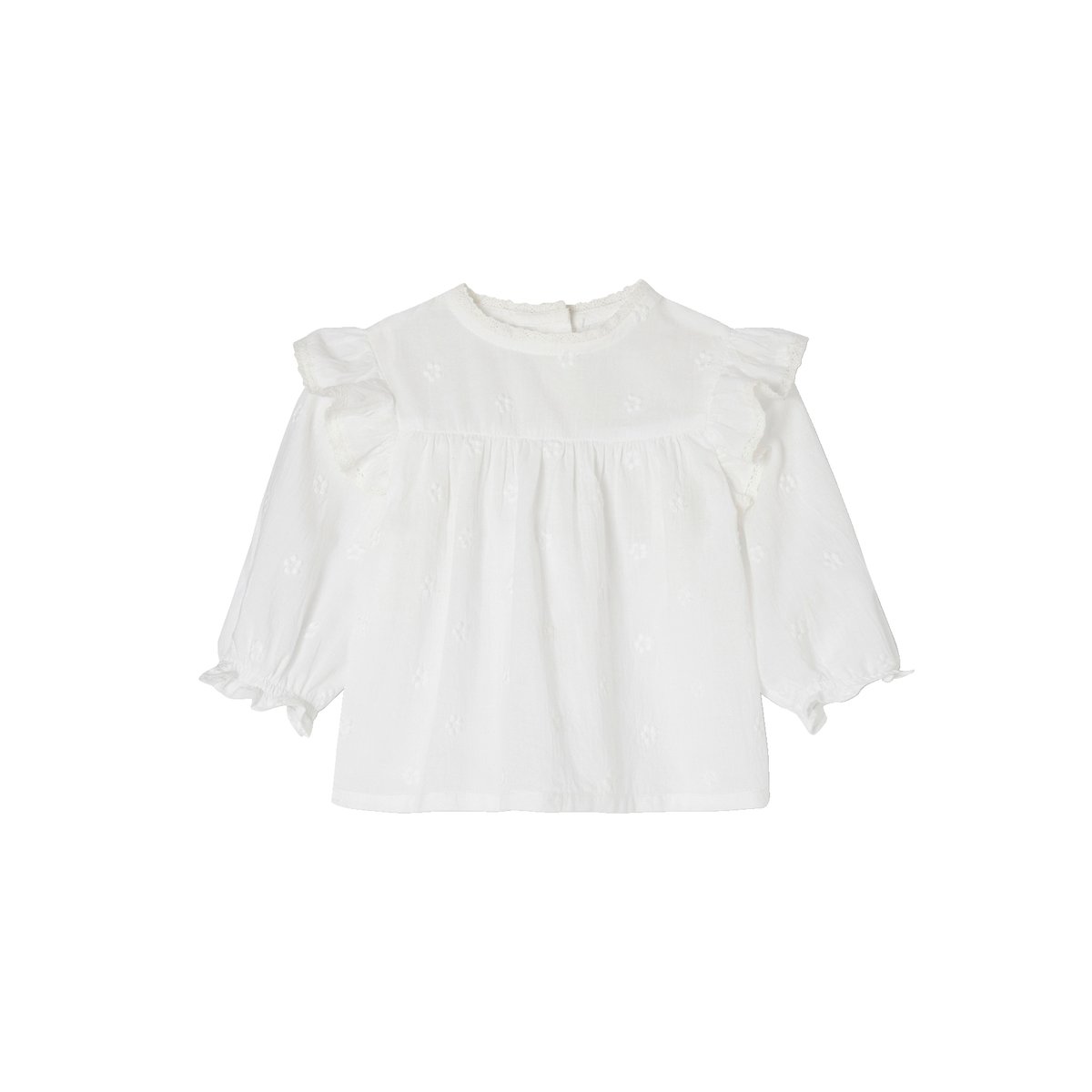 Blouse cérémonie brodée naissance manches longues blanc, VERTBAUDET