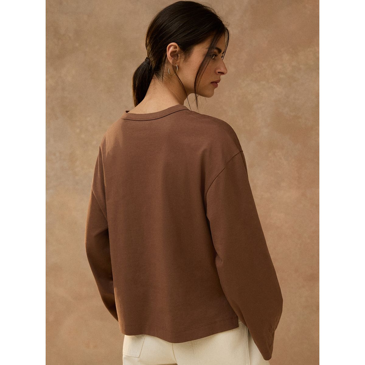 T-shirt décontracté manches longues et motif marron chocolat, NEXT