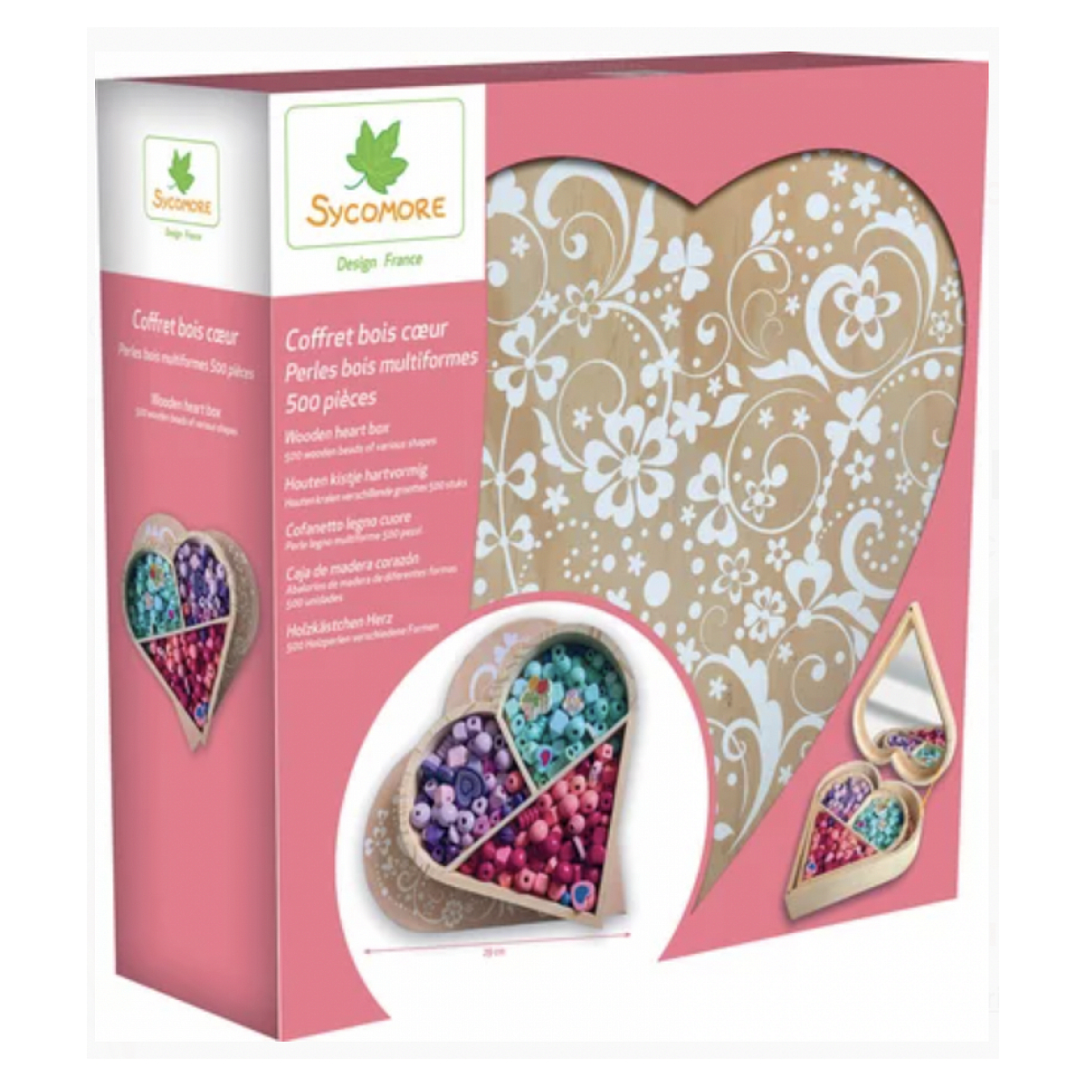 Boite coeur 500 perles de bois multicouleurs couleur unique, AU SYCOMORE