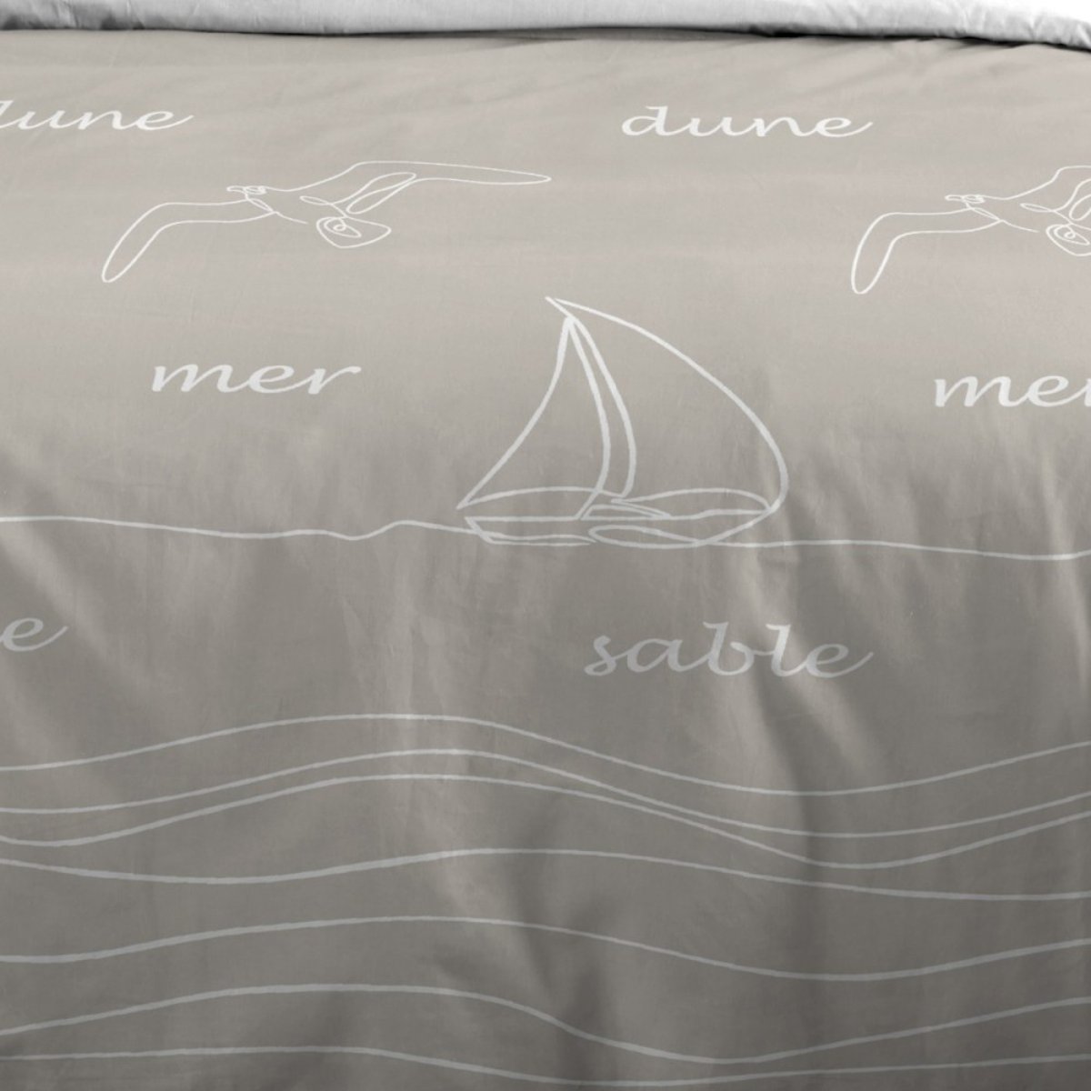 Housse de couette 100% coton 57 fils + 2 taies d’oreiller beige, DECORATIE