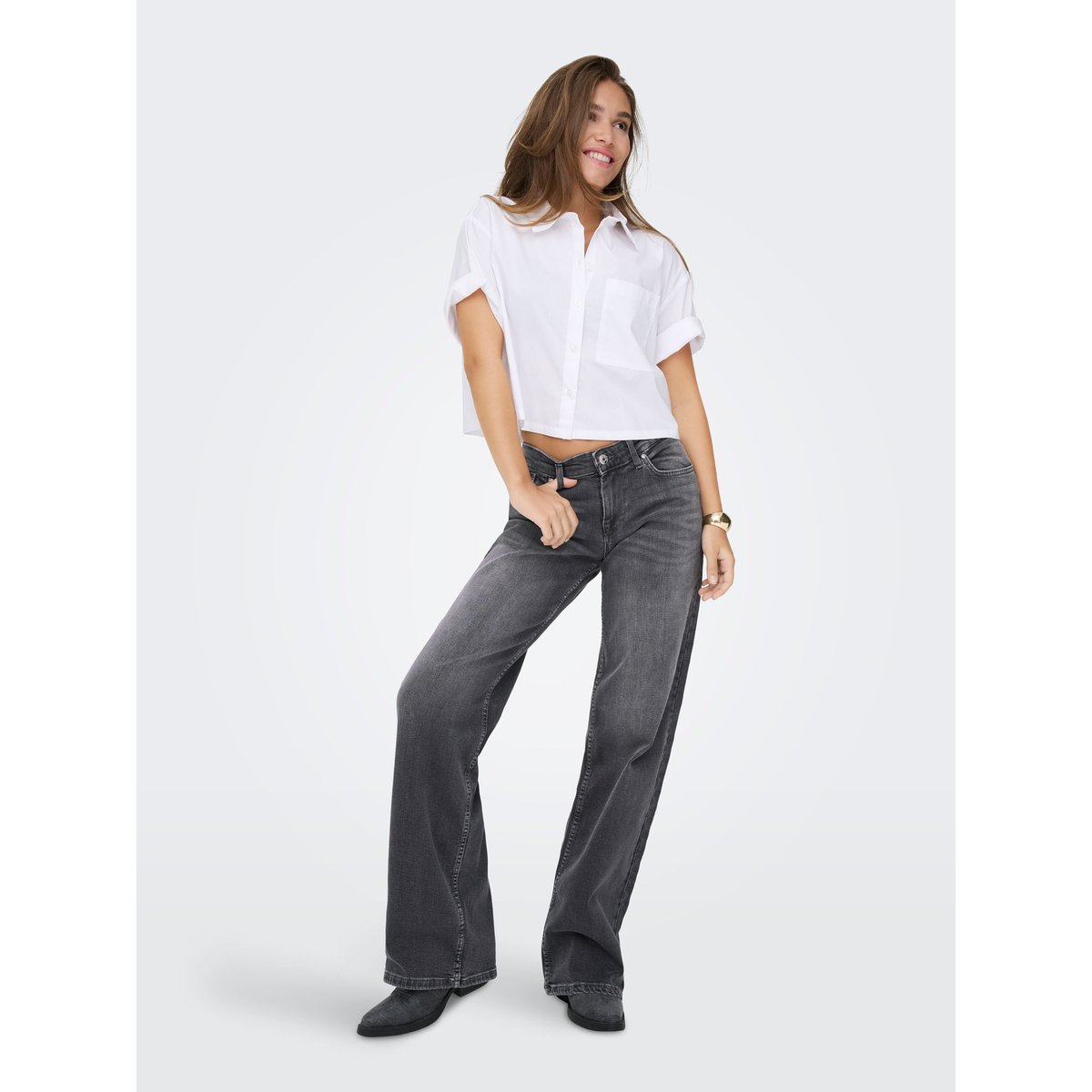 Jean À Jambe Large grey denim, ONLY