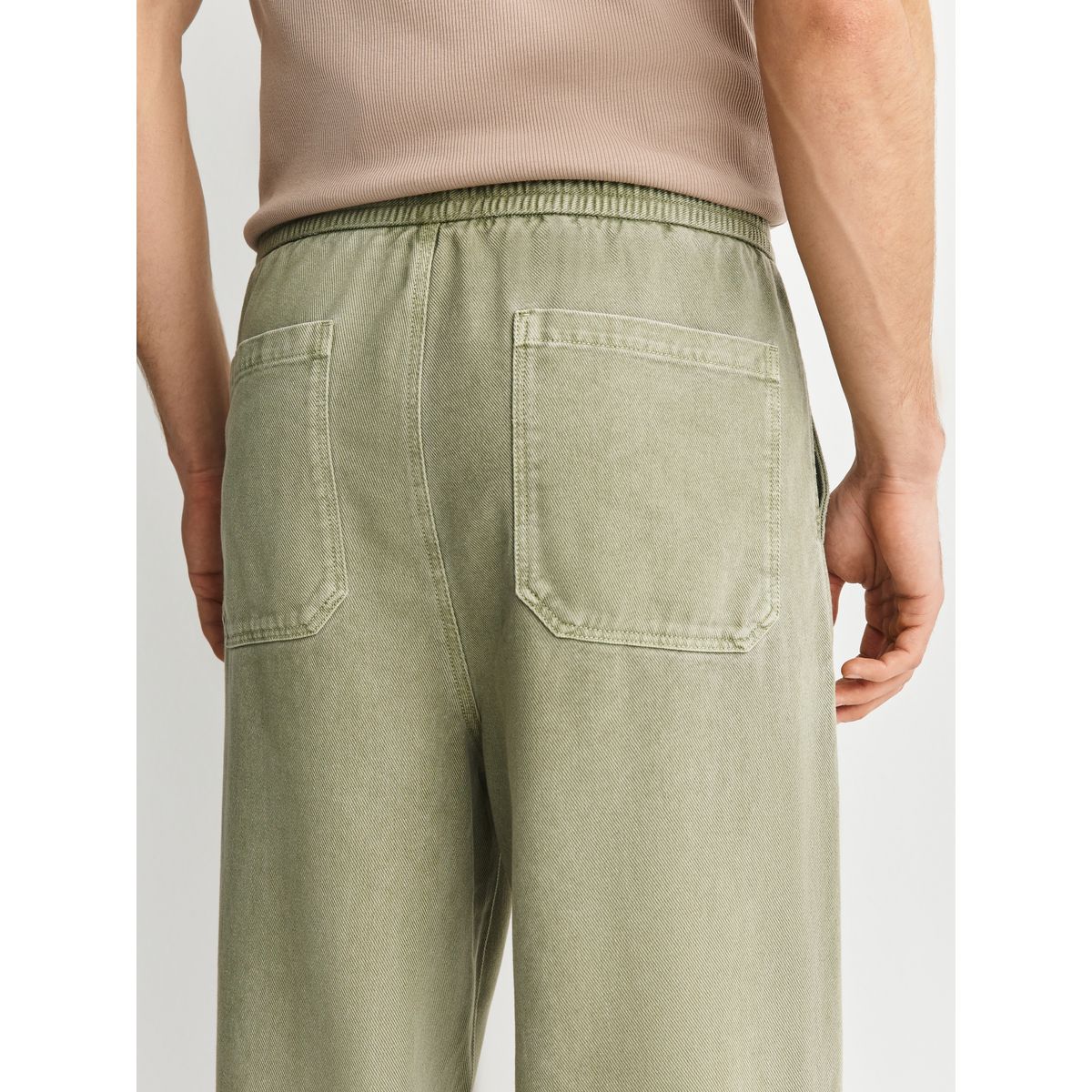 Pantalon authentique délavé taille élastique vert, NEXT