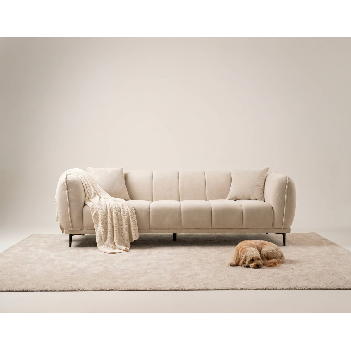 Canapé droit en velours texturé, ARSENE beige, LISA DESIGN