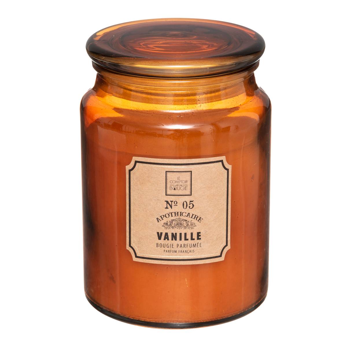 Bougie parfumée en flacon ambré NINA multicolore, ATMOSPHERA