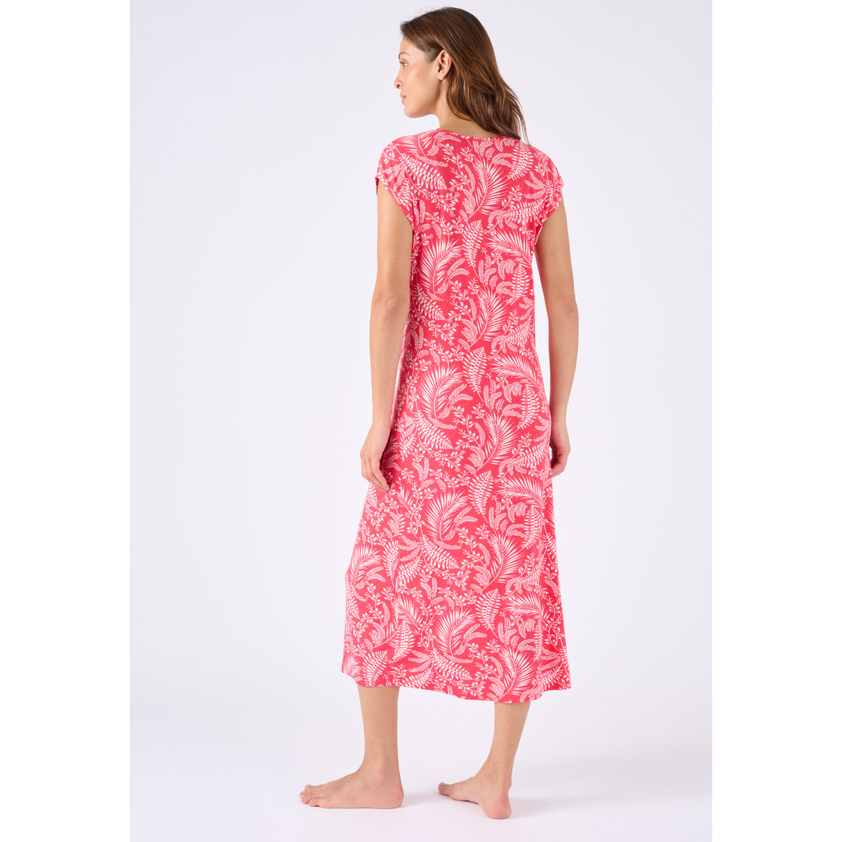 Chemise de nuit col dentelle rose feuillage, DAMART