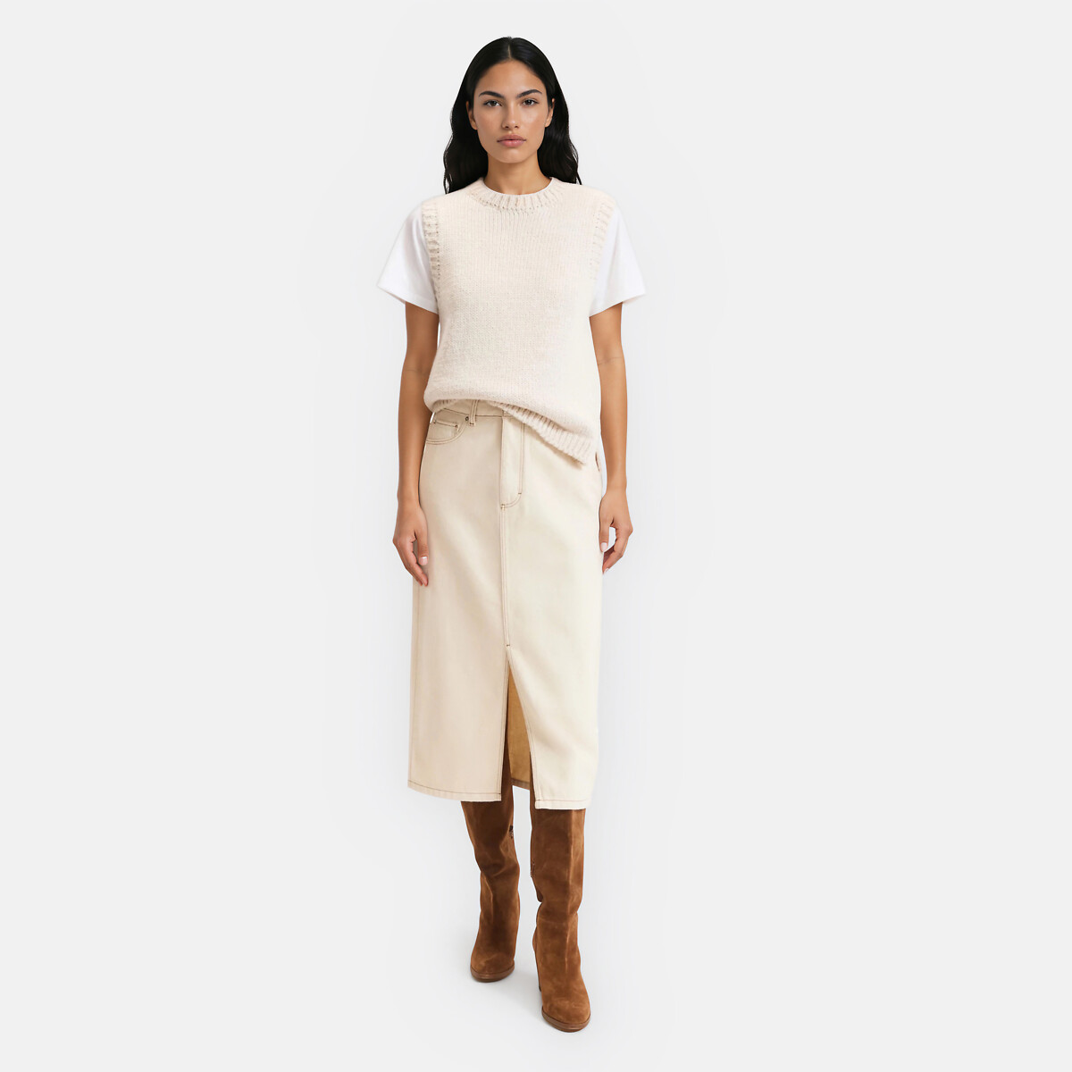 Colete com gola redonda cru, LA REDOUTE COLLECTIONS